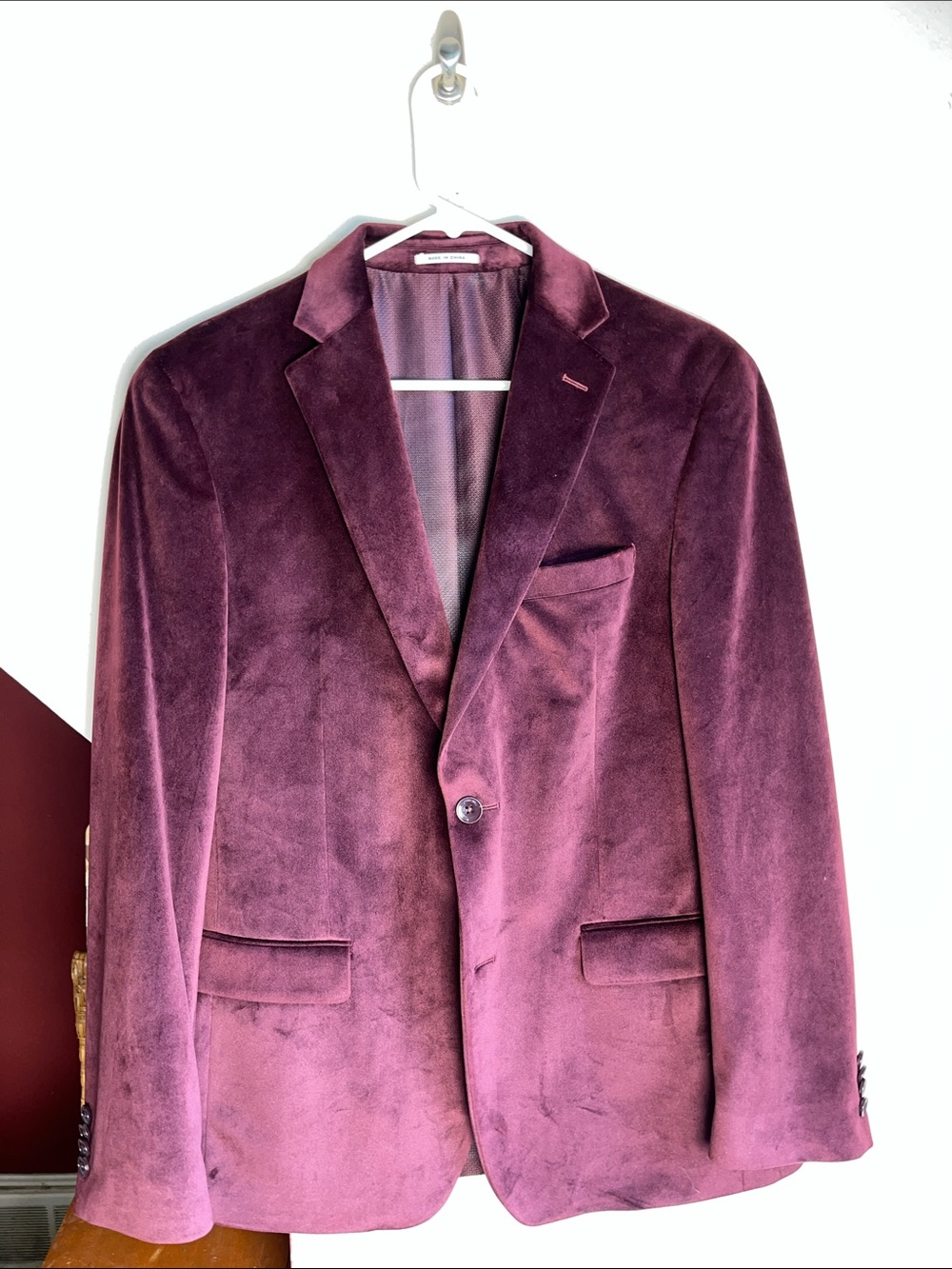 Alfani Mens Slim Fit Velvet Sport Coat - Deep Burgundy Plum 40R